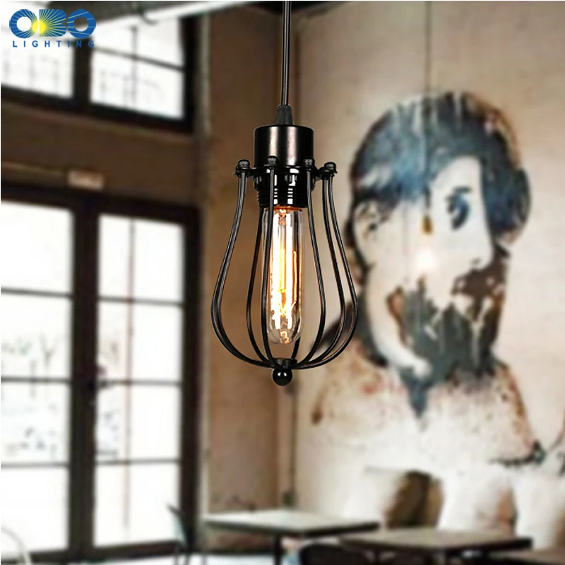 Simple Black Metal Painted Vintage Pendant Lamps Indoor Bra Wire Cord 1.2-1.5m Pendant Lights E27 110-240V Free Shipping