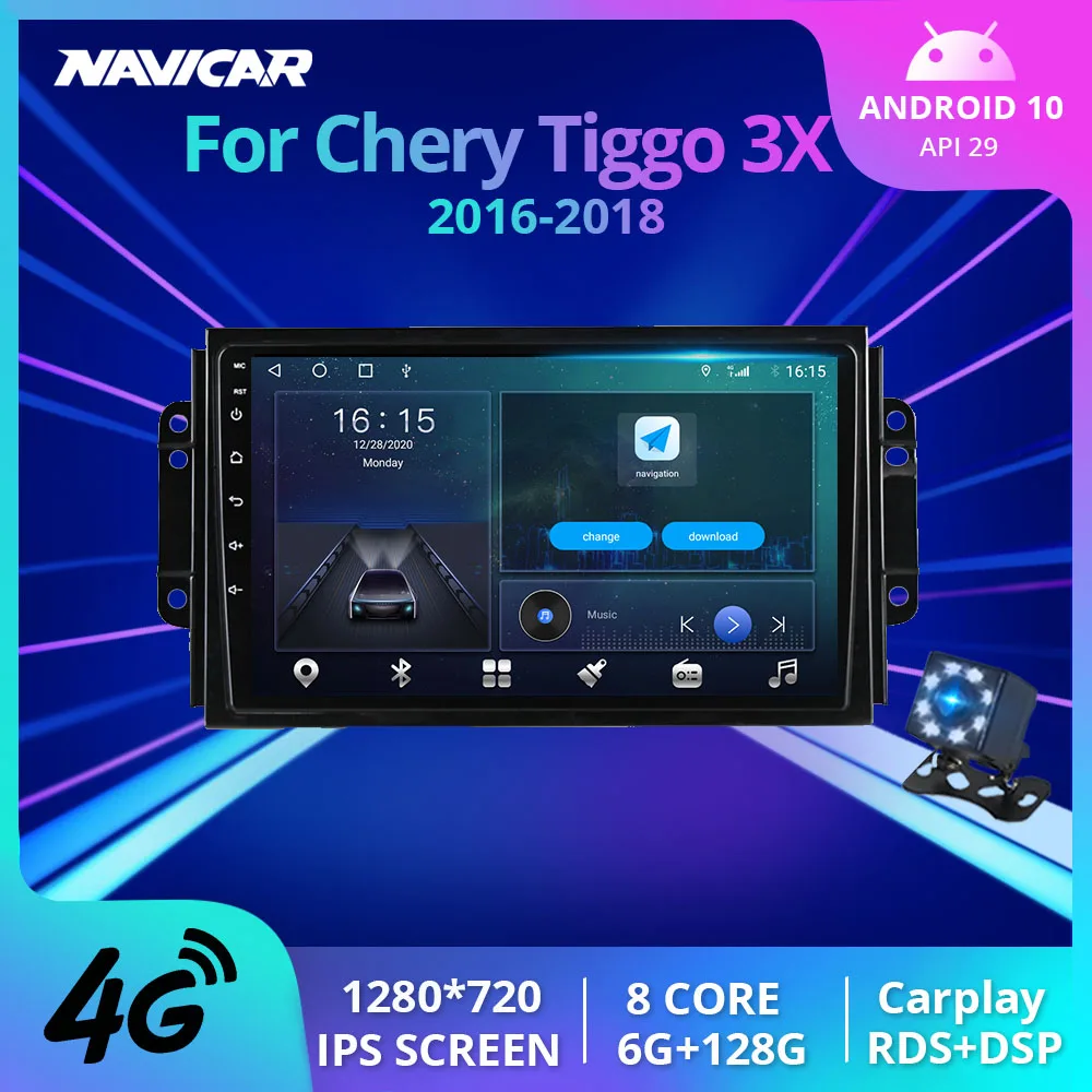 Car Radio For Chery Tiggo 3X 2016 2017 2018 Car Multimedia Player GPS Navigation 2 Din Android10.0 Stereo Receiver Carplay 8Core