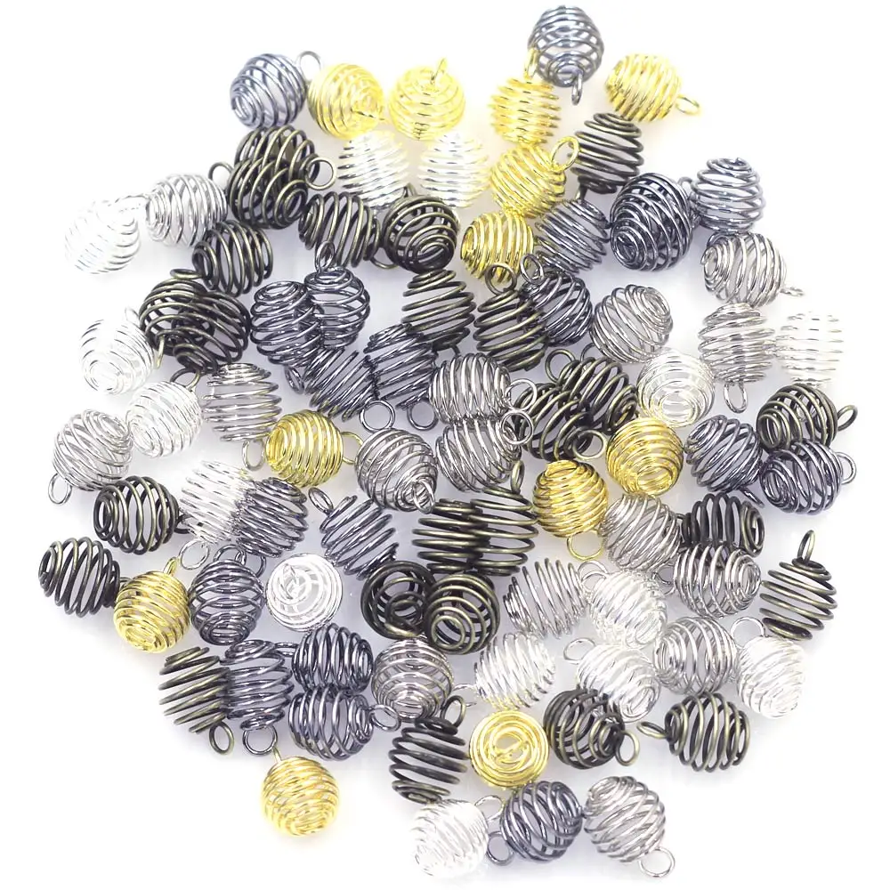 100Pcs Pendants Beads Cages Spring Spiral Lantern Mixed For Charm Bracelets Jewelry DIY Finding 12x9mm