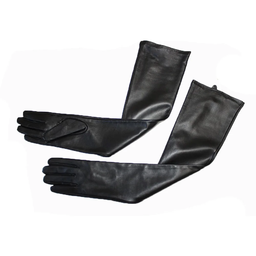 New Women's Super Long Leather Gloves Over Elbow Fashion Black Imported Sheepskin High Quality Mink Leather Touch Screen Gloves