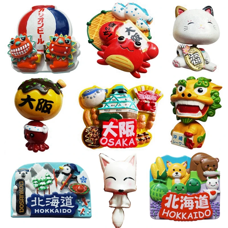 Octopus Balls, Crab, Okinawa Lion, Osaka, Japan 3D Fridge Magnets World Travel Souvenirs Refrigerator Magnetic Sticker Gift