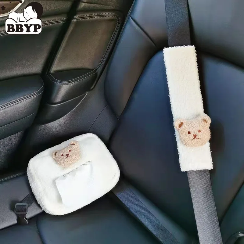 2Pcs Cartoon Bear Car accessorie seat belt Safety Belt Shoulder Cover Breathable Protection Seat Belt Padding Pad Auto Interior