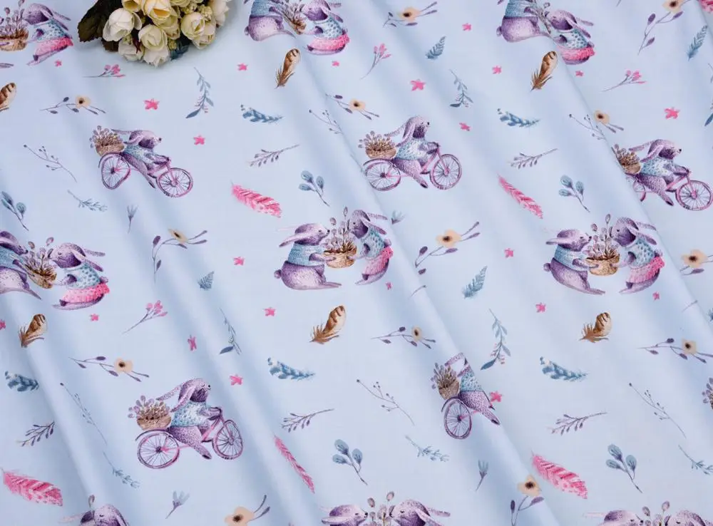 Bunny riding a bike feather Diy Patchwork Quilting Handmade Baby Cloth Bedding Blanket Sheet Tilda Tissus Tecido Cotton Fabric