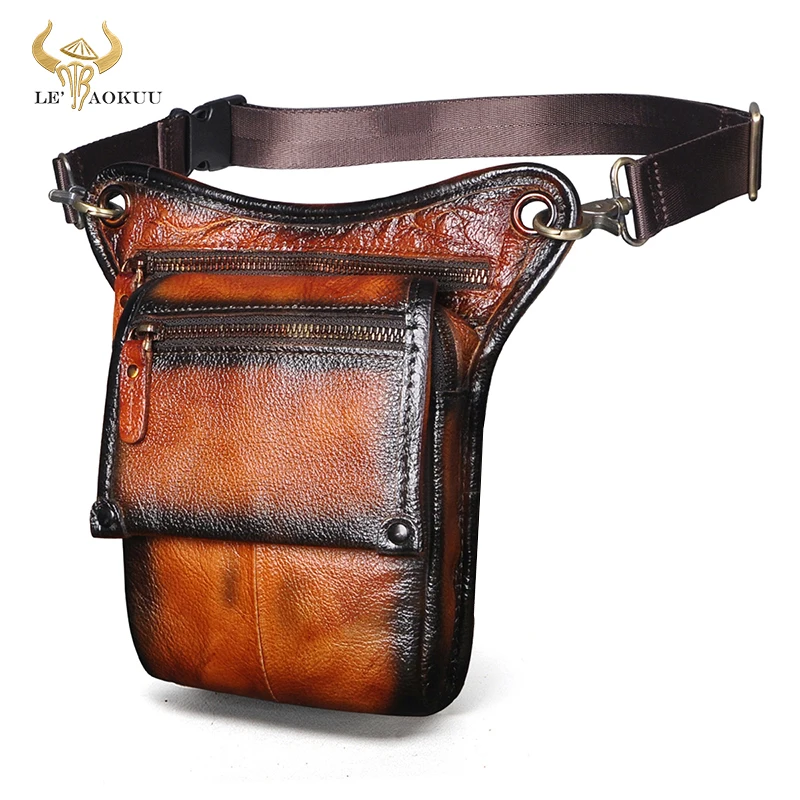 

Soft Genuine Leather Men Women Female Fashion Small Travel Messenger Sling Bag Design Fanny Waist Belt Pack Drop Leg Bag 211-4