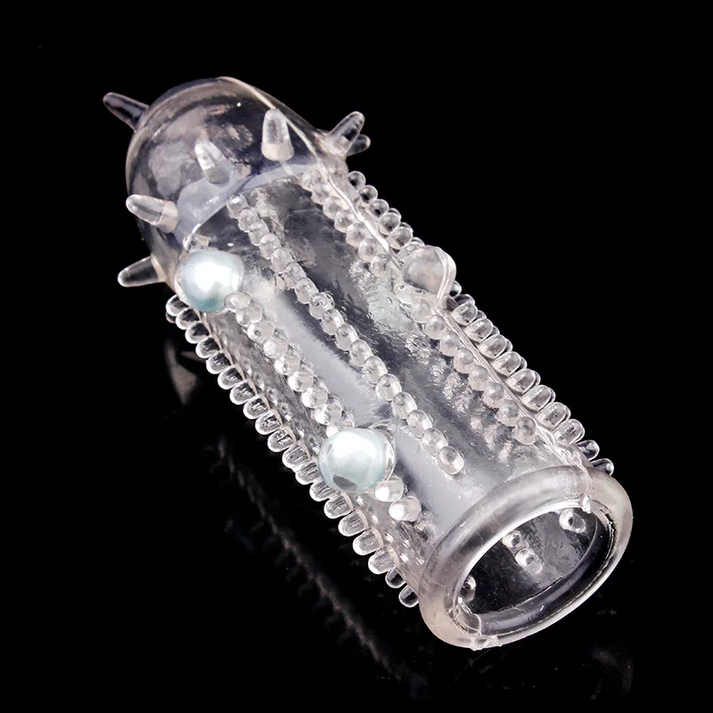 1PC Reusable Pearl Crystal Delay Enlargement Condom Wave Point Penis Extension Sleeves For Man Adult Intimate Goods Cock Ring