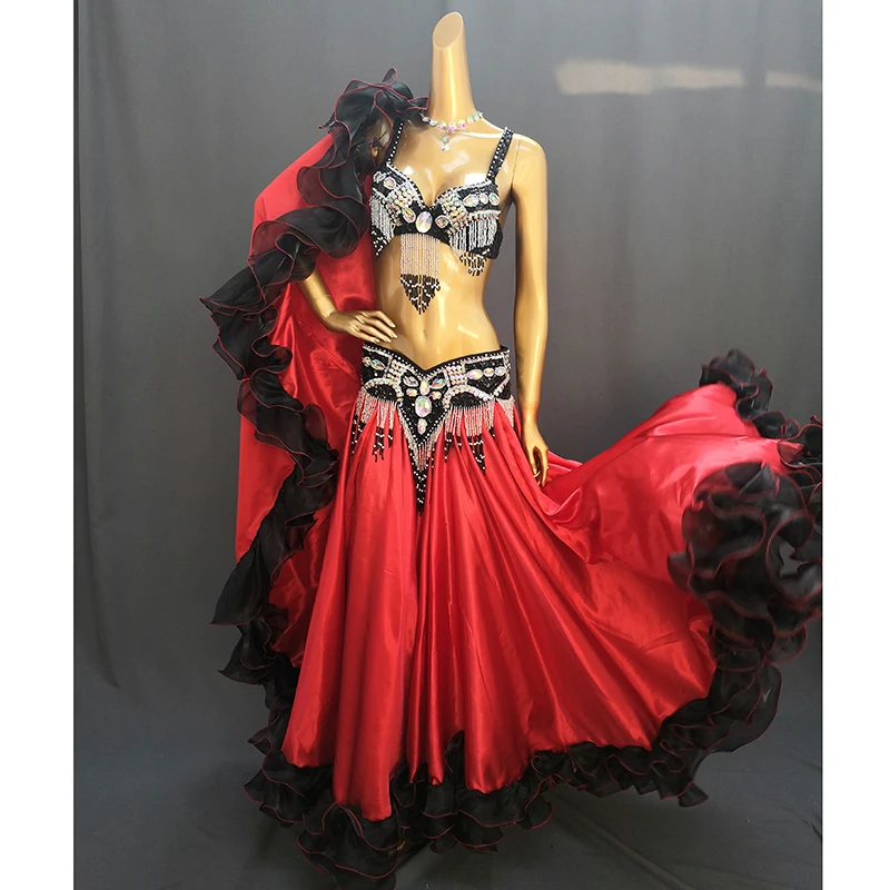 Hot Sale New Women's belly dance costume Set Sexy belly dancing clothes professional bellydance Carnival Bra Belt Skirt 4Pcs set