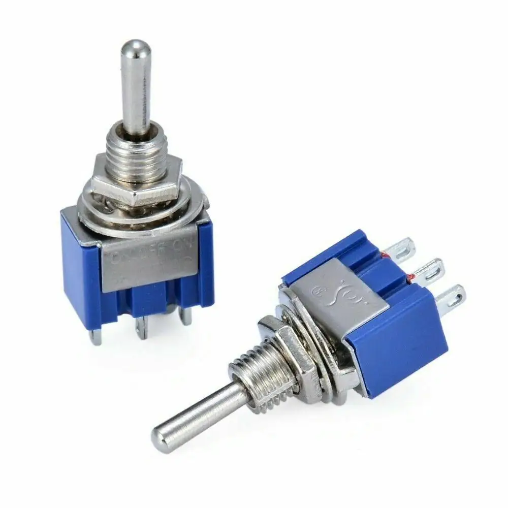 10 Pcs Toggle Switch MTS-103 3 Pin ON/OFF/ON PDT 6A 125VAC/3A 250VAC Mini Switch Lever Switch blue S