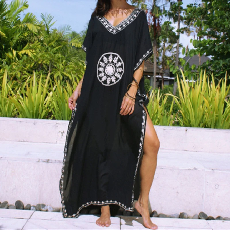 

Embroderied Beach Dress Kaftan Pareo Sarongs Sexy Cover-Up Bikini Loose Tunic Swimsuit Swimwear Cover Ups Robe De Plage