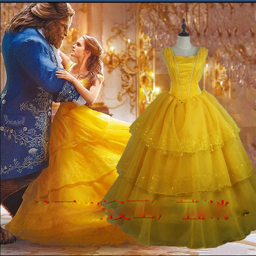 Adult cosplay party costume Belle princess dress Women Luxury beauty costumes yellow dresses