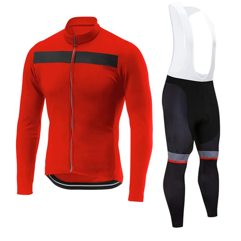 

Long Sleeve Cycling Jersey Set for Men, Gel Padded Pant, Breathable Bib Wear, Triathlon Sweatshirt, Red Sport Jacket