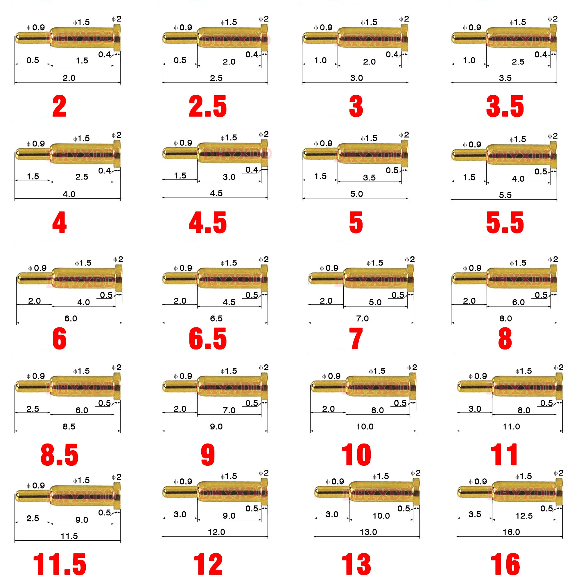 10X złącze szpilkowe Pogo pin sprężyna baterii załadowany skontaktuj się z SMD igły PCB 2 3 4 5 6 7 8 9 10 12 14 15 16 18 20.5mm sonda testowa
