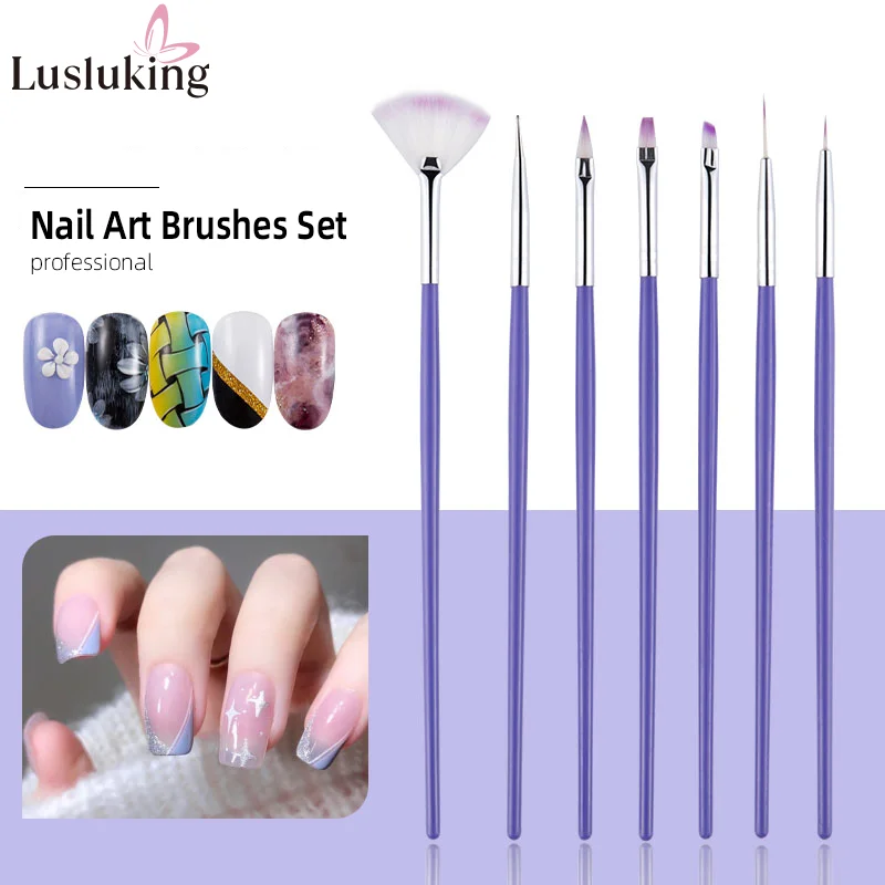 

7Pcs Nail Art Polish Gel UV Tips Brush Dotting Painting Drawing Pen Fan Sector Line Nail Decoration Manicure Makeup Tools Set