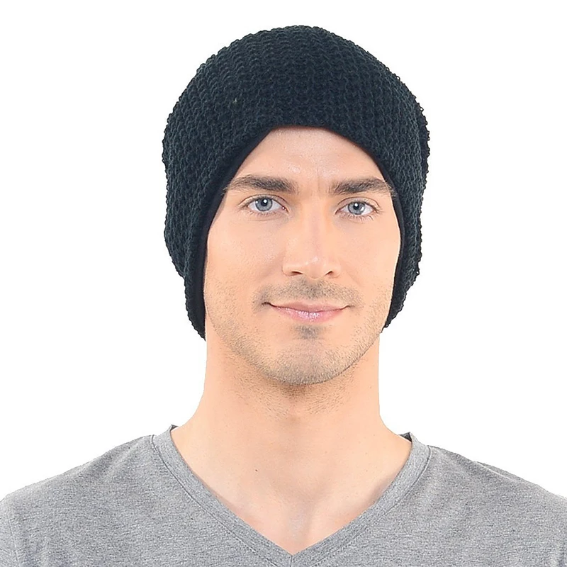 Mens Slouchy Long Beanie Knit Cap for Summer Winter Oversize black