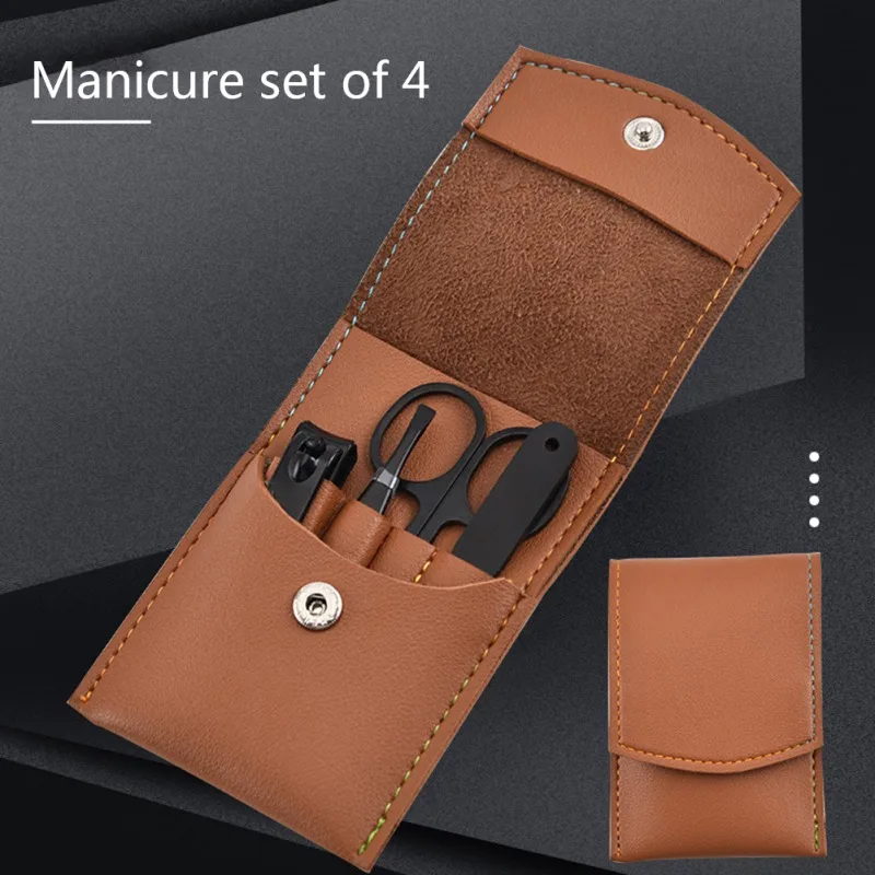 Coupe-ongles professionnel en acier inoxydable avec sac en cuir, 4 pièces/ensemble, haute qualité