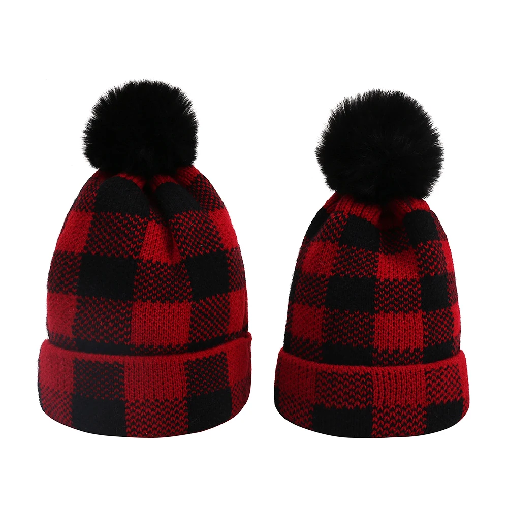 Christmas Mother Kids Hat for Girls Boys Winter Baby Beanie Pompom New Years Children Cap Baby Knitted Hats Accessories