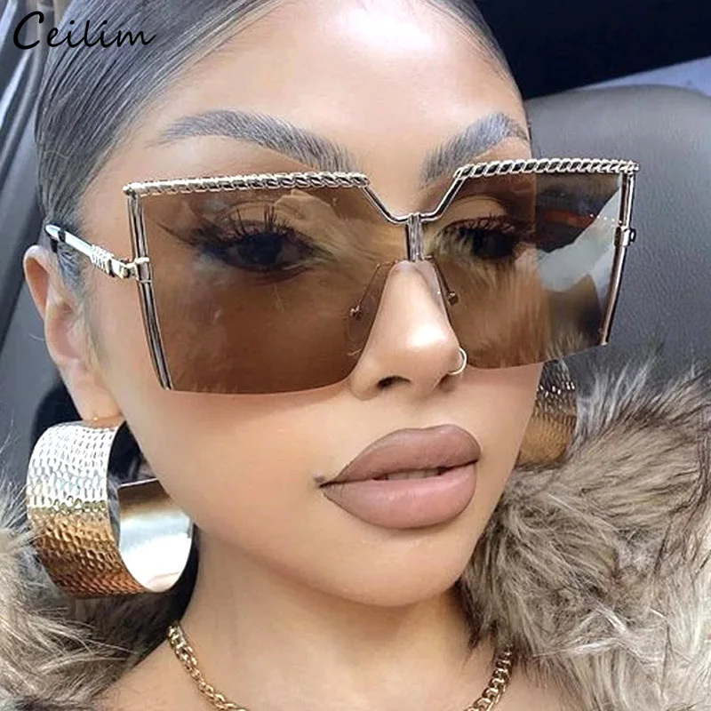 

Oversized Square Sunglasses Women 2024 Luxury Brand Designer Vintage Big Frame Gradient Sun Glasses Rimless Female Shade UV400