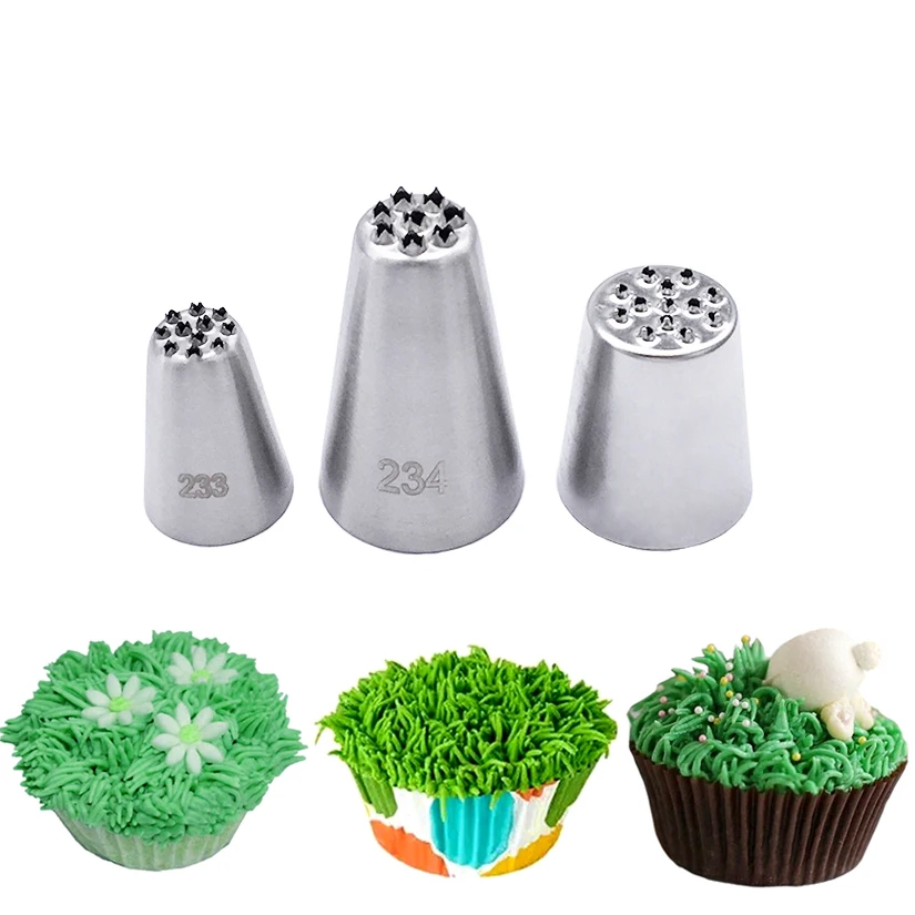 3-teiliges Set Edelstahl-Grasstüllen Spritztüllen für Fondant Tortendekoration Gebäckwerkzeuge – Detail 1