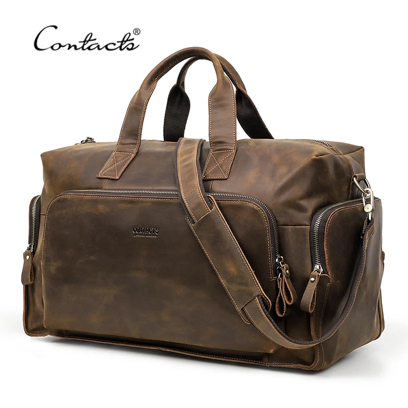 Imagem -05 - Contacts Vintage Couro Genuíno Bolsa de Bagagem Masculina Bolsa de Viagem para Empresários Bagagem Grande Capacidade Bolsala de Ombro Viagem