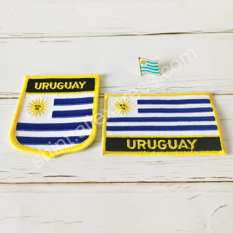 Uruguay National Flag Embroidery Patches Badge Shield And Square Shape Pin One Set On The Cloth Armband   Backpack  Decoration