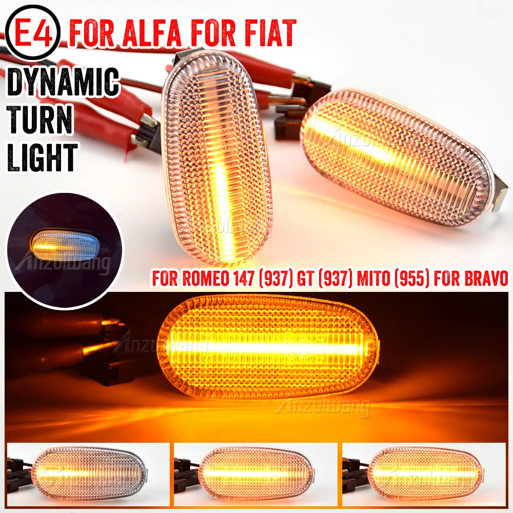 

2Pcs For Alfa Romeo Mito 147 GT Fiat Bravo Dynamic LED Side Marker Blinker Turn Signal Lights Indicator Lamp Canbus Error Free