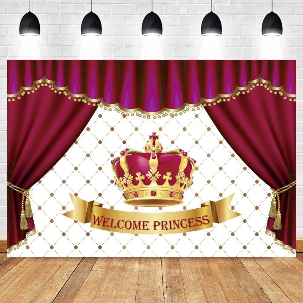 

Royal Red Birthday Party Backdrop Little Princess Gold Grown Photography Background for Baby Shower Girl 1st Bday Party Banner