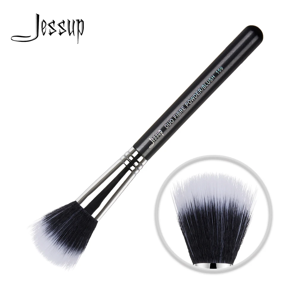 Jessup Duo Fibre Powder Blush Single Makeup Brush 1pc Fibre Hair Black-Silver Wood handle Professional Beauty Cosmetic Tool 159