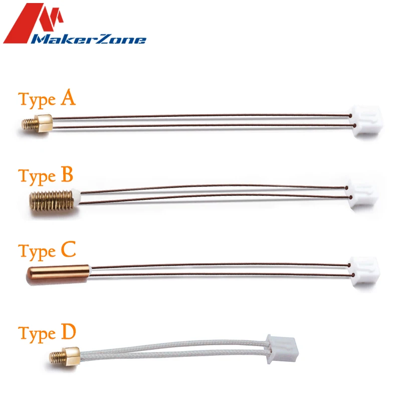 M3 Stud Screw-In Thermistor Cartridge NTC 100K 3950 1% Three Types For 3D Printer Extruder Mk8 V6 Volcano CR10 M3 Hotend