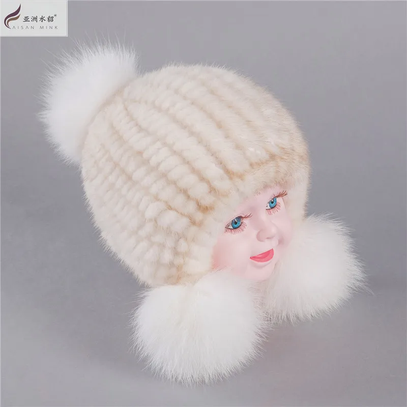 New Fashion Style Hat Real Natural Mink Fur Hat With Fox Hair Stitched On A Cotton Cloth To Form A Ponytail With A Fox Fur Ball