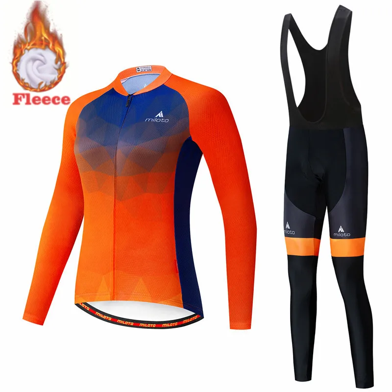 MILOTO-Long Sleeve Cycling Clothing for Women, Winter Jersey Sets, Thermal Fleece, Bicycle Uniform, Breathable, Quick Dry