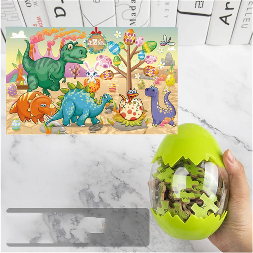 60PCS Wooden Dinosaur Egg Puzzle Jigsaw Funny DIY Tyrannosaurus Animal 3D Puzzles Board Game Early Learning Toys for Boys Kids