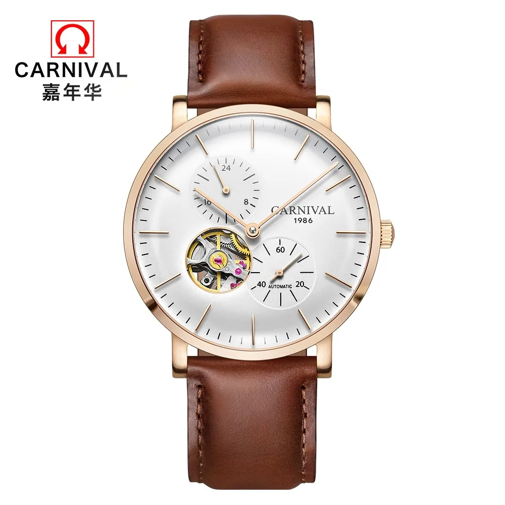 

Fashion Men's Mechanical Watches Top Brand Luxury CARNIVAL Tourbillon Automatic Watch Men Small Second Dial Skeleton Watch 2021