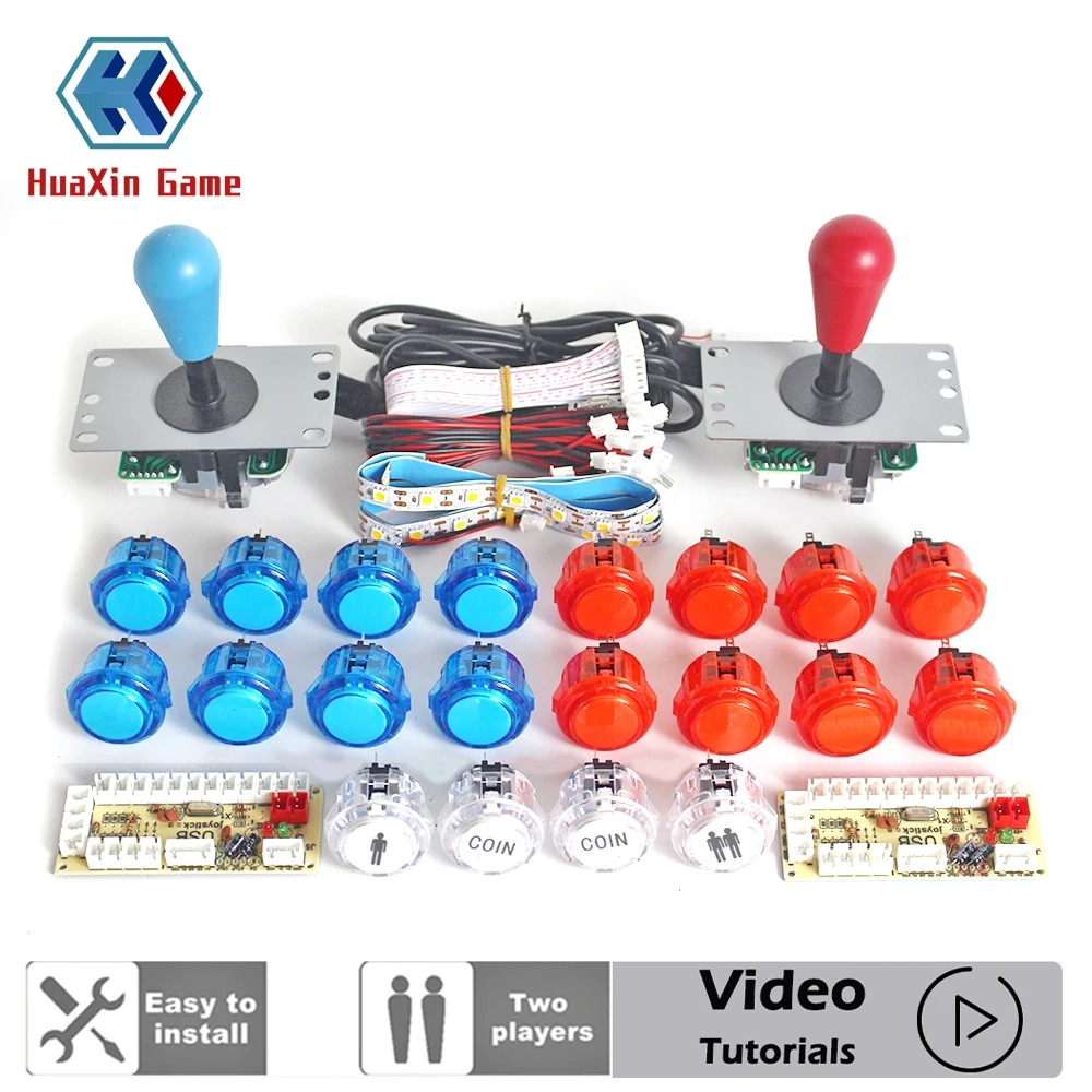 

Zero Delay Arcade Cabinet DIY Kit 5V LED Strip Copy SANWA Transparent Push Button Joystick 2 Player COIN USB to PC Raspberry Pi