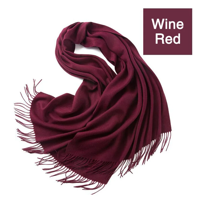 Winter Warm Wool Scarf Women Wraps with Tassel Pashmina Merino Soft Cashmere Shawls for Elegant Ladies