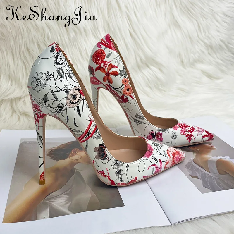 

Keshangjia White flowers design feeling women pointed high-heeled shoes sexy stilettos peep-toe wedding party dress shoes