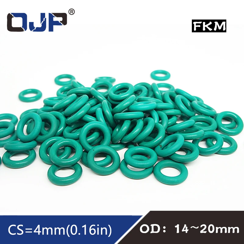 

10PC/lot Rubber Ring Green FKM O ring Seals CS4mm OD14/15/16/17/18/19/20mm Rubber O-Rings fkm Seal Gasket Ring sealing Washer