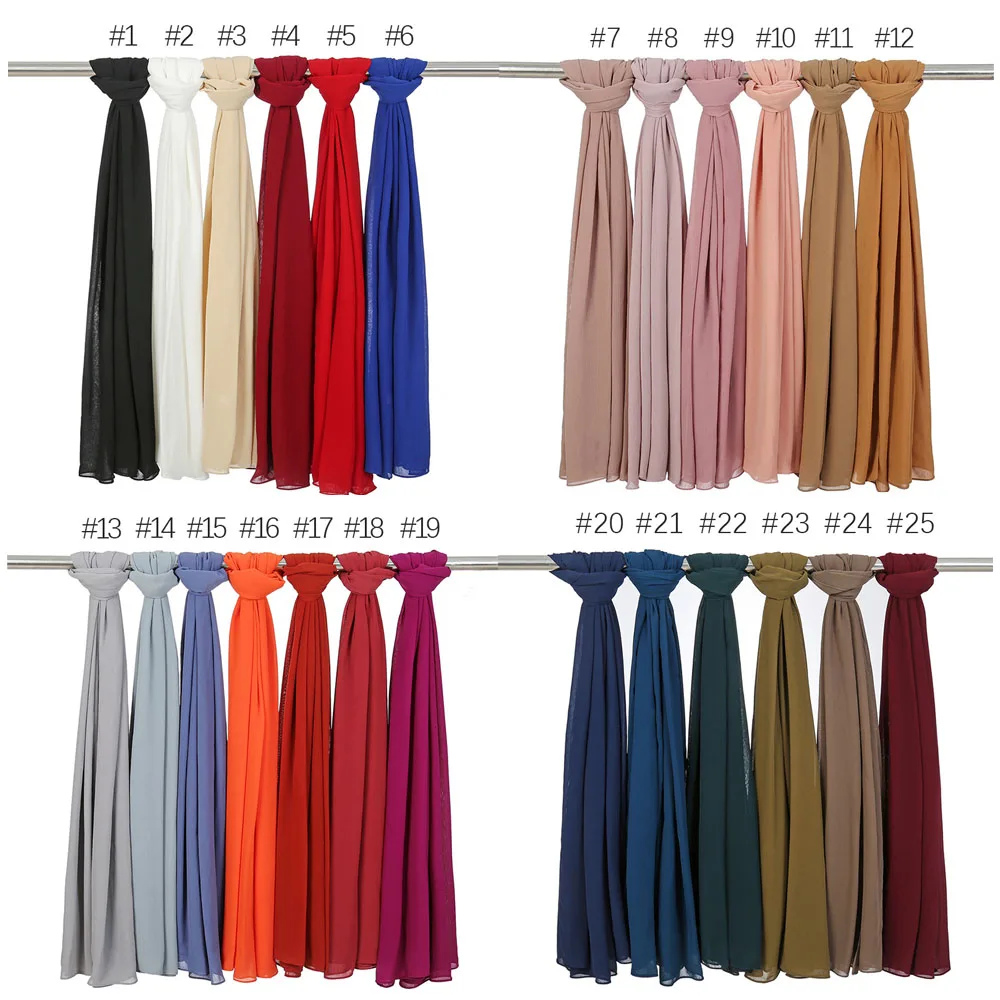 25 Colors Plain Solid Wrinkle Maxi Jersey Chiffon Hijab Shawl Wrap Foulards Sjaal Arab Women Islamic Muslim Headband 175*70Cm