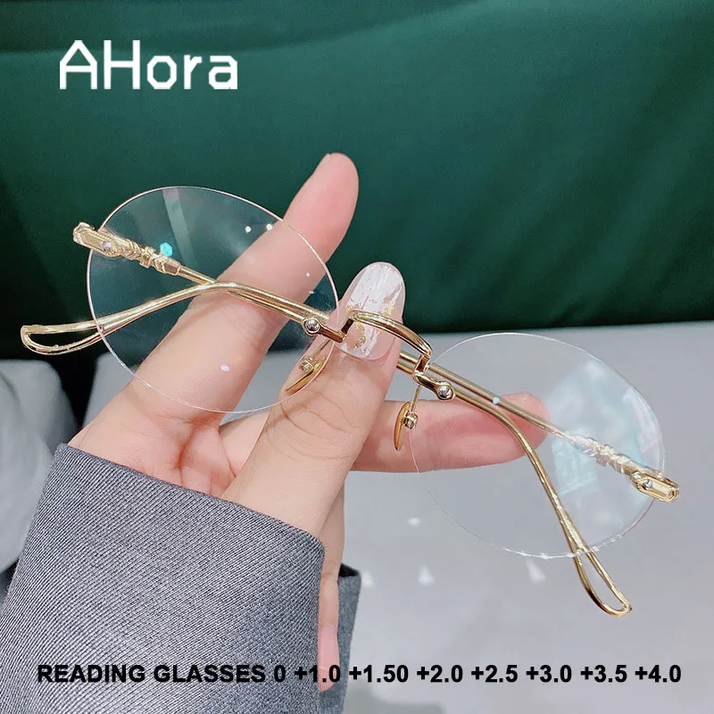 Ahora Rimless Oval Reading Glasses Women Men High Quality Computer Reader Eyeglasses Blue Light Blocking Eyewear +1.0~+4.0