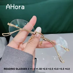 Ahora Rimless Oval Reading Glasses Women Men High Quality Computer Reader Eyeglasses Blue Light Blocking Eyewear +1.0~+4.0