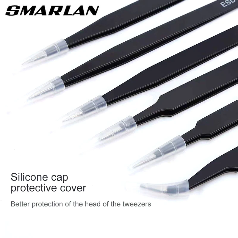 6pcs Anti-static ESD Stainless Steel Tweezers Maintenance Tools Industrial Precision Curved Straight Tweezers Repair Tools Set A