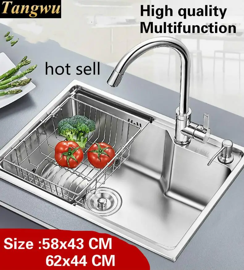 

Free shipping Apartment high quality mini kitchen single trough sink wash vegetables 304 stainless steel hot sell 58x43/62x44 CM