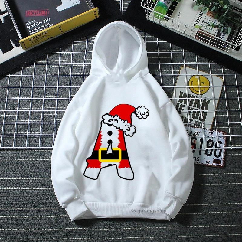 

2022 Funny Christmas Hat Hoodiers Letters A-Z Merry Christmas Hoodies Kids Hoodies Boys Girls Hoodies Long Sleeve Sweatshirt