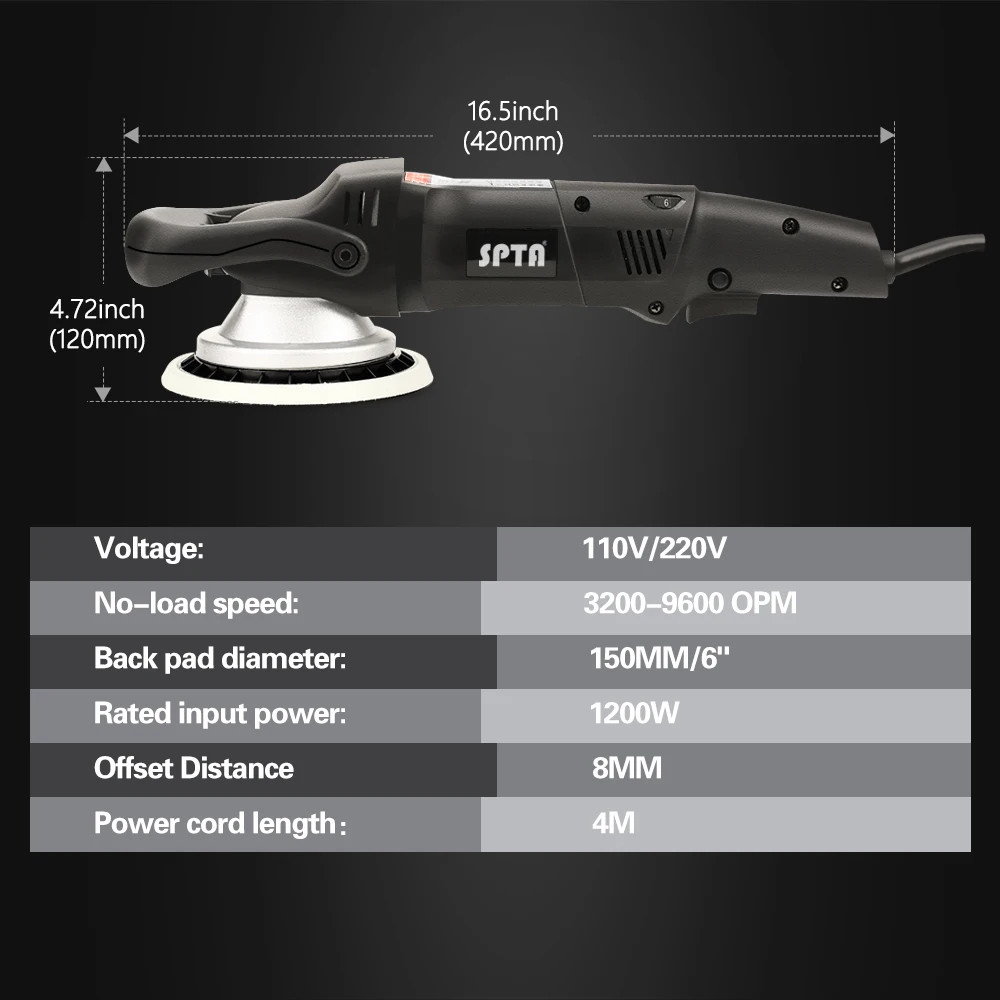 SPTA 6 Inch 125/150mm Forced Rotation Gear Orbital Action Polisher with Polishing Pads Brush Towel Wax Cleaning Set
