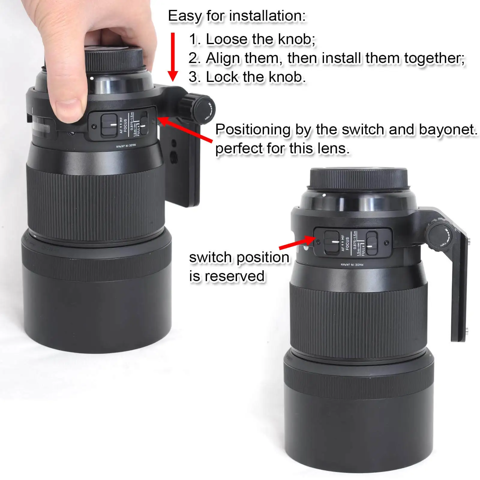 렌즈 칼라 삼각대 마운트 링, 퀵 릴리스 플레이트 포함, 시그마 135mm f/1.8 DG HSM 아트 렌즈, 캐논 EF 및 니콘 F 마운트용