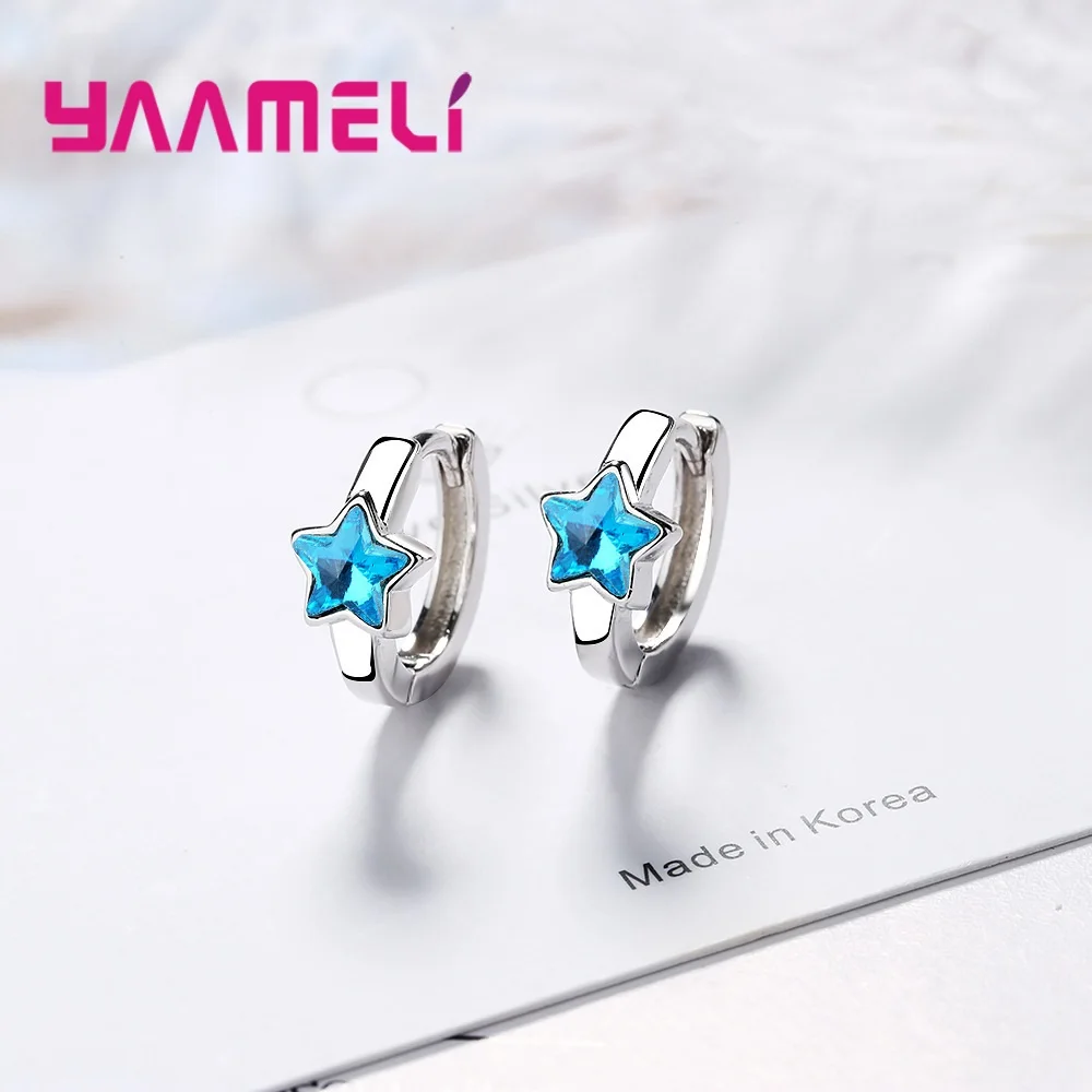 Schnelle Lieferung Damen Mädchen Schmuck Ohrringe Luxus 925er Sterlingsilber mit blauem Zirkonia Stein sternförmige Pendientes Bijou