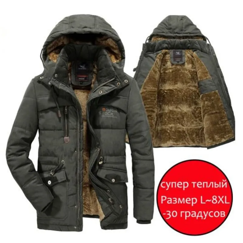 

Men Winter Jacket Thick Warm Parka Fleece Fur Hooded Military Jacket Cotton Coat Snow Weather Male Windbreaker Jackets Plus Size