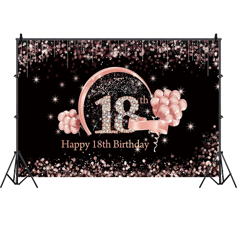 Pink 18th Photo Backdrop Girls Happy Birthday Party Boys Balloon Photograph Background Banner Decoration Prop