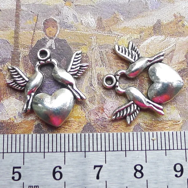 8pcs/Lot 21x21mm Antique Silver Color Love Birds Charms Pendant For Jewelry Making DIY Jewelry Findings