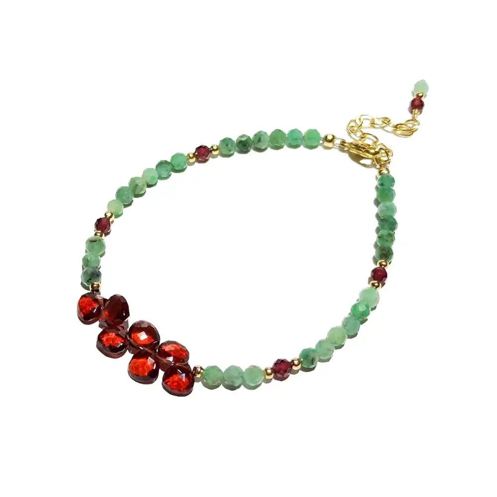 

Lii Ji Red Garnet Green Emerald 14K Gold Filled Bracelet Natural Stone Sparkling Beaded Bracelet For Women Jewelry