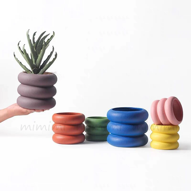 Round Concrete Flower Pot Silicone Mold Creative Circle Design Cement Storage Tank Home Decoration Jesmonite Vessel Making