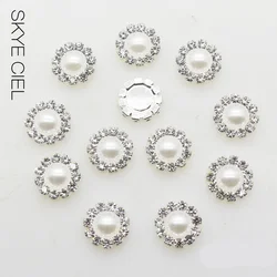 SKYE CIEL 10*10 MILLIMETRI rotonda D'argento Dei Monili bianco perla Accessori di ricambio Per Cucire di Lavoro Manuale di Montaggio Strass Accessori Per Capelli Da Sposa